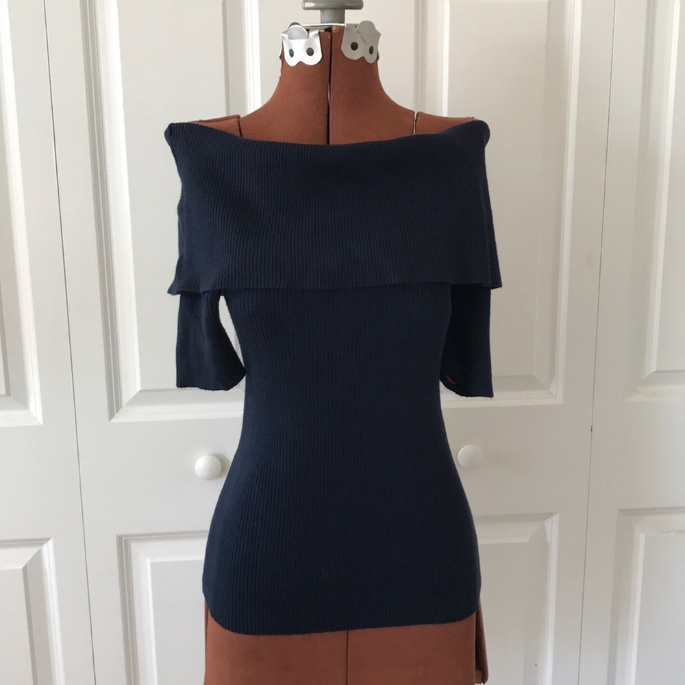 Catherine Malandrino Navy Off-Shoulder Sweater - S